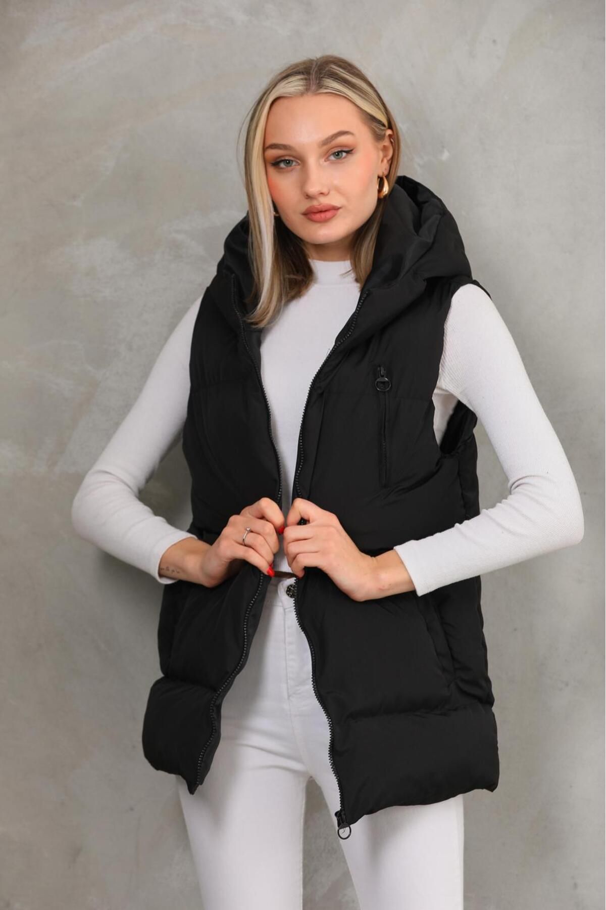 Şişme yelek kapüşonlu trend 